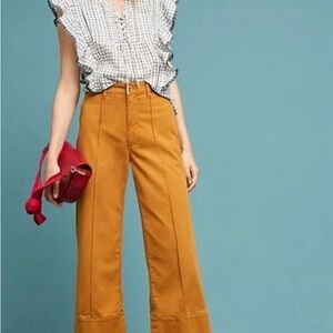 Anthropologie Pilcro Mustard Wide-Leg Crop Chinos